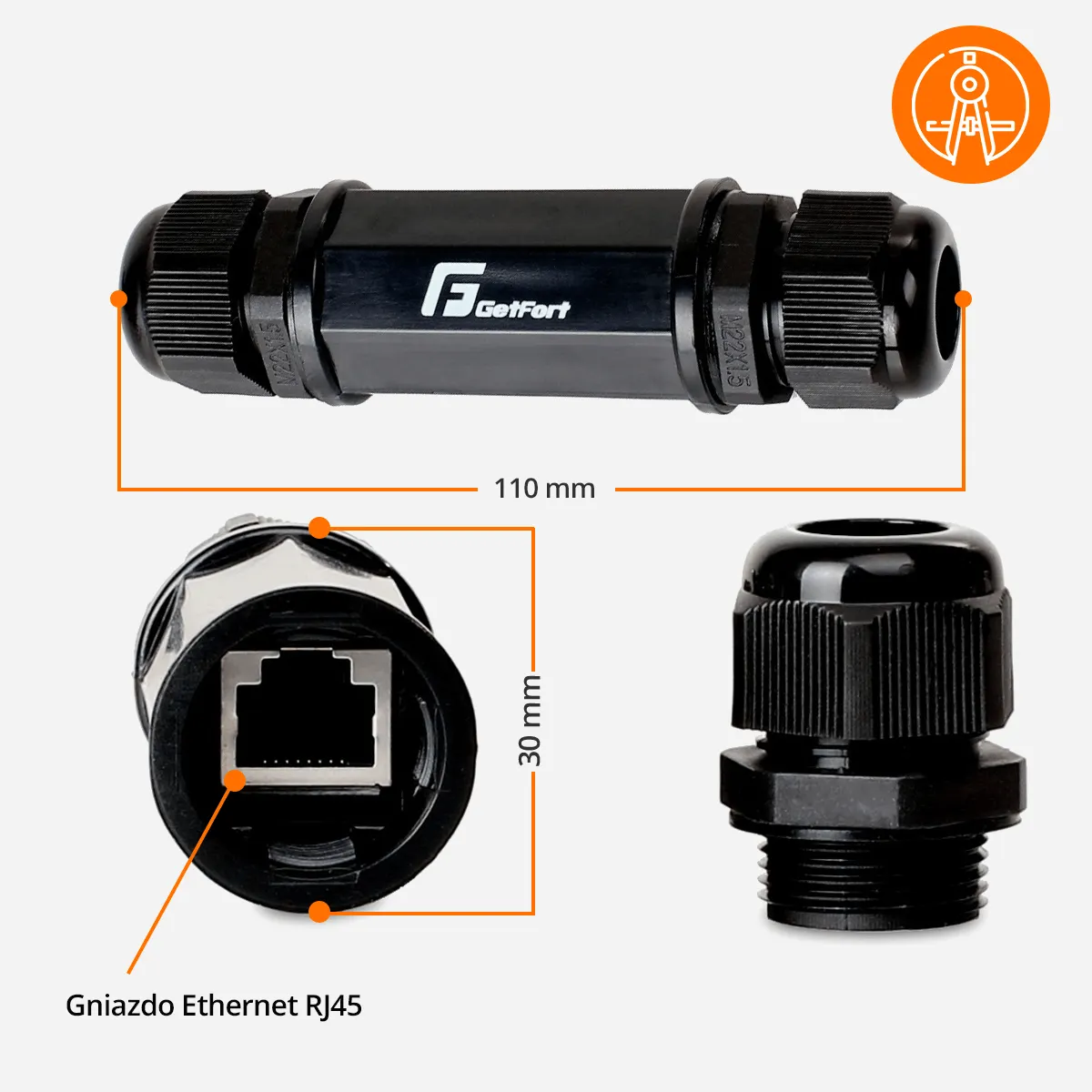 Łącznik zewnętrzny kabli sieciowych Rj45 Getfort