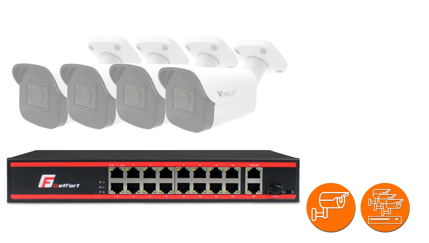 Switch Sieciowy PoE GETFORT 16 Port&oacute;w + 2GE UPLINK + 1 SFP 200W