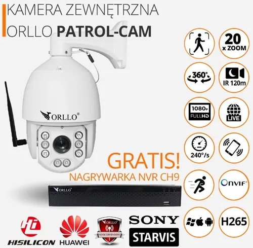 Kamera zewętrzna obrotowa ip wifi orllo podczerwień alarm patrolcam czujnik ruchu zoom